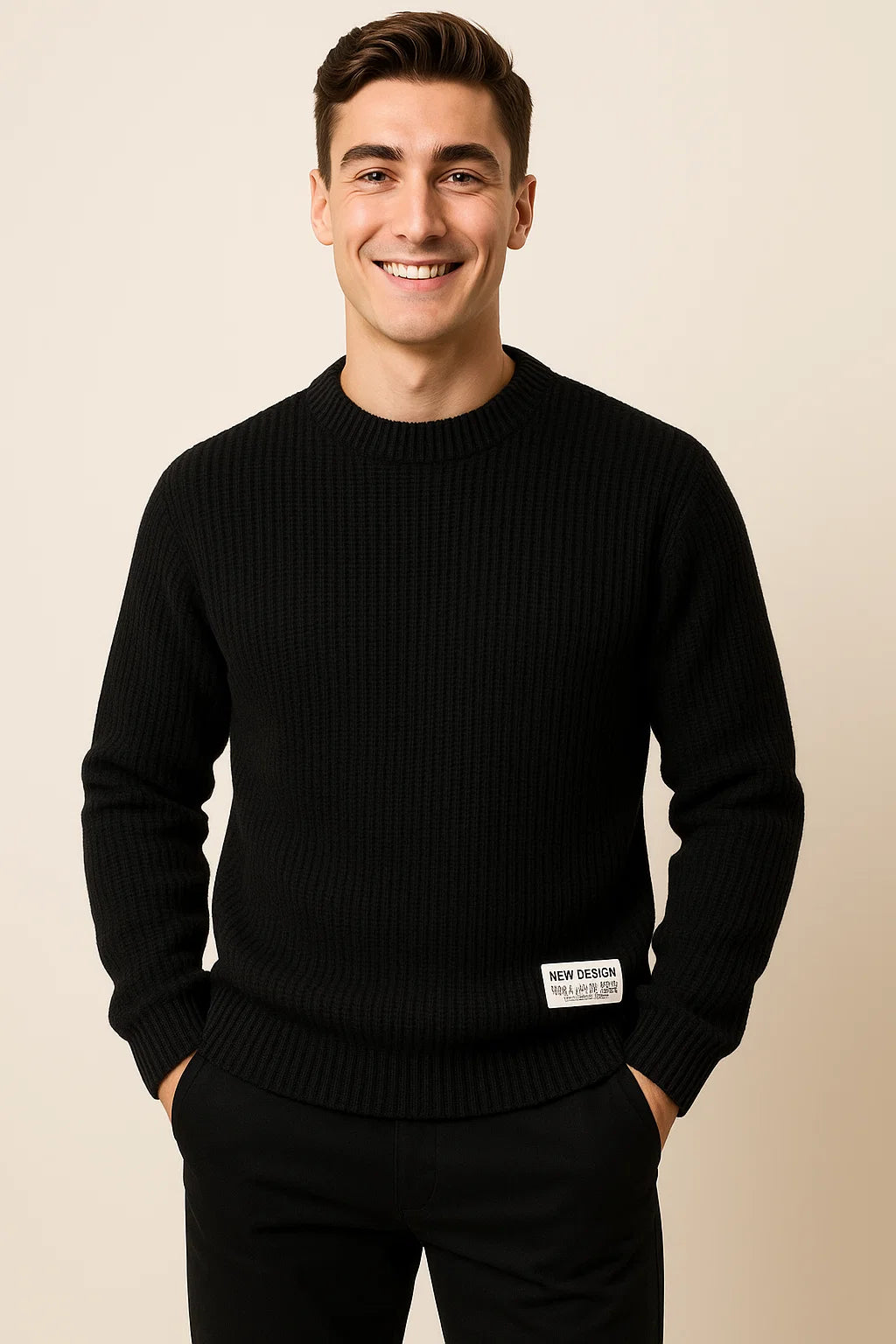 Men's Basic Knitted Sweater - Black