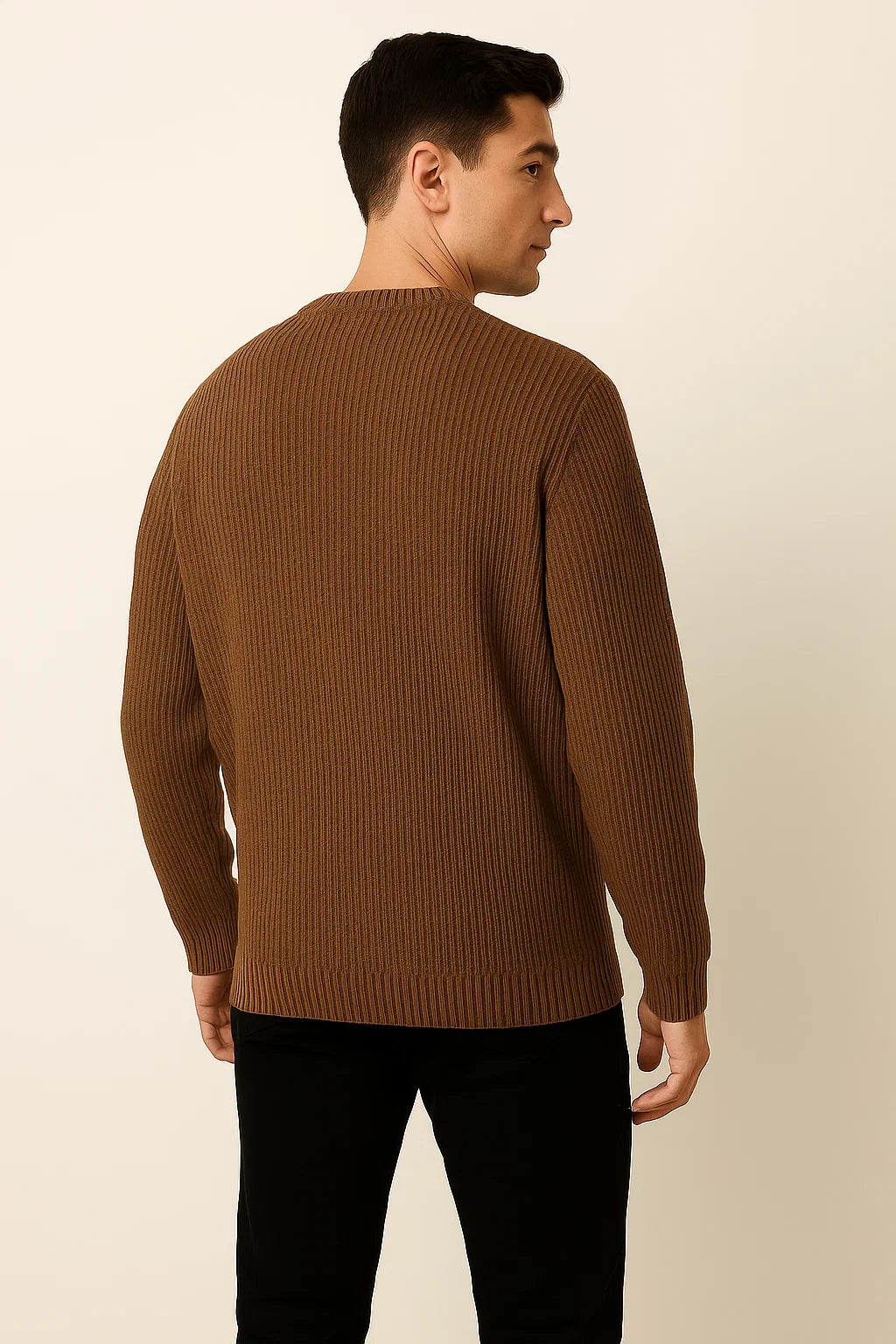 Men's Basic Knitted Sweater - Brown