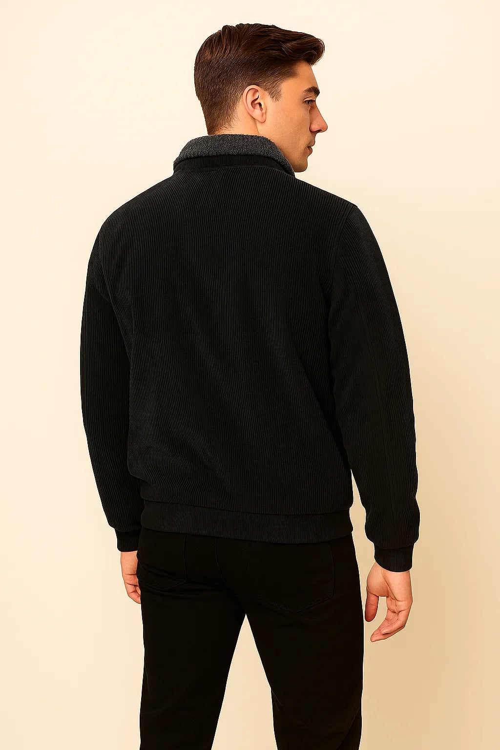 Men's Elegant Vintage Style Corduroy Jacket - Black