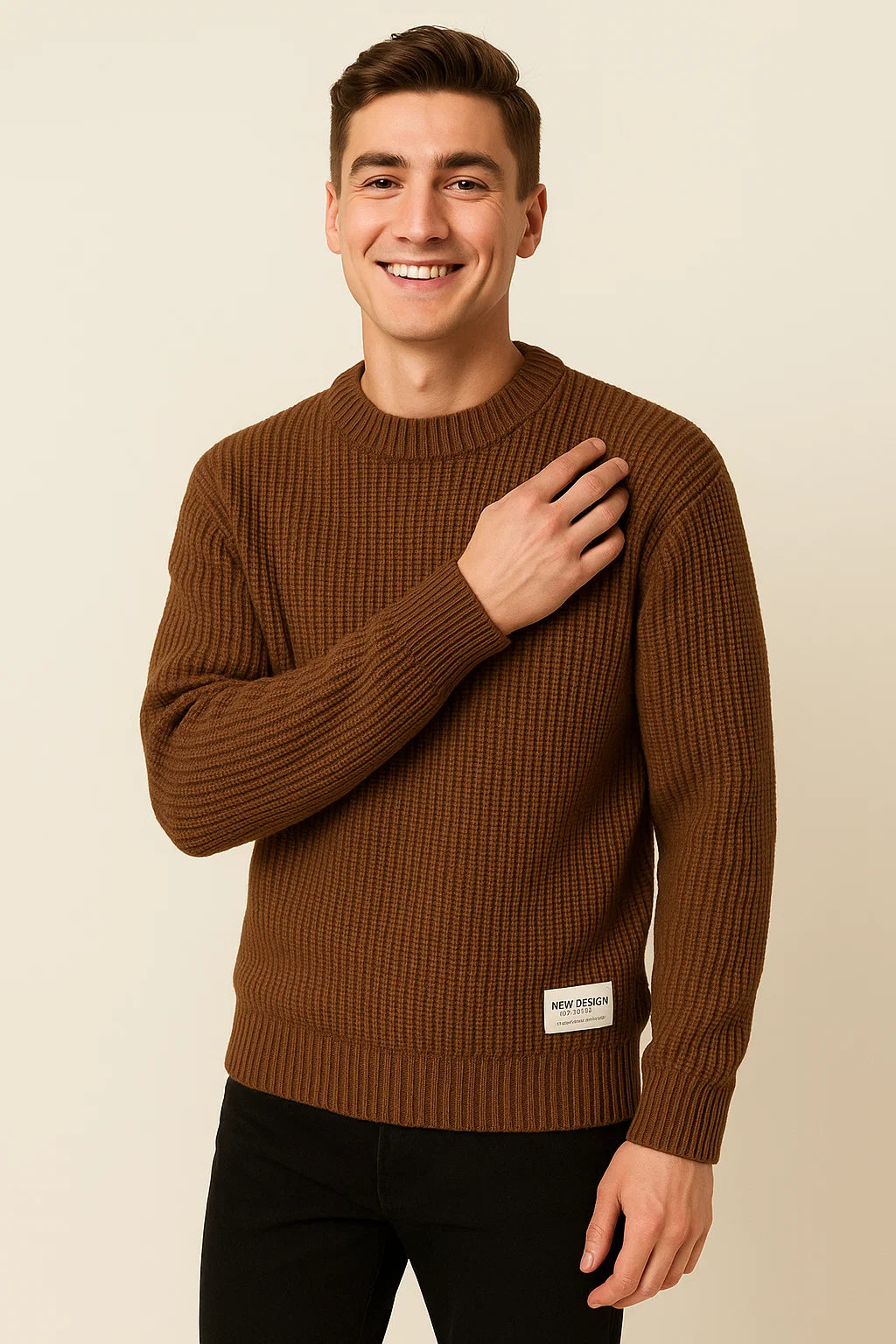 Men's Basic Knitted Sweater - Brown