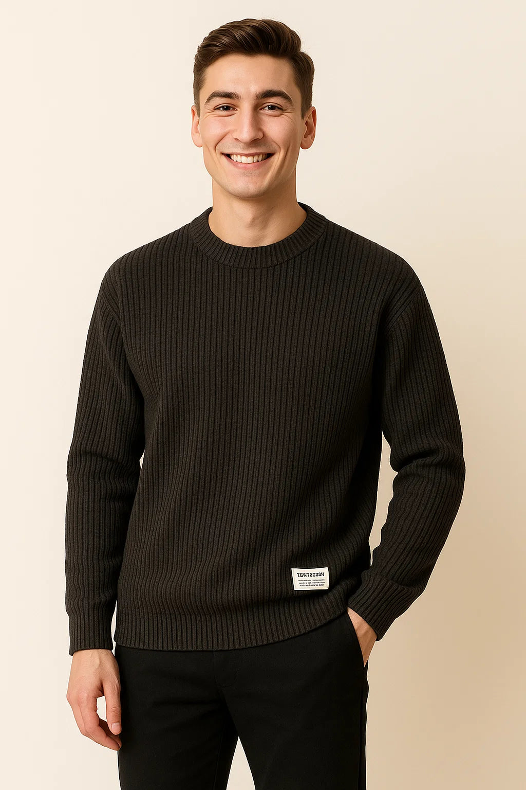 Men's Basic Knitted Sweater - Dark Gray