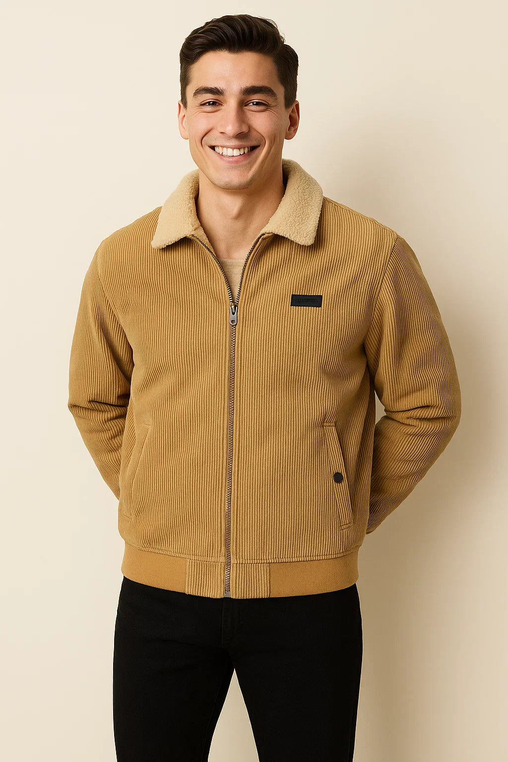 Men's Elegant Vintage Style Corduroy Jacket - Light Brown
