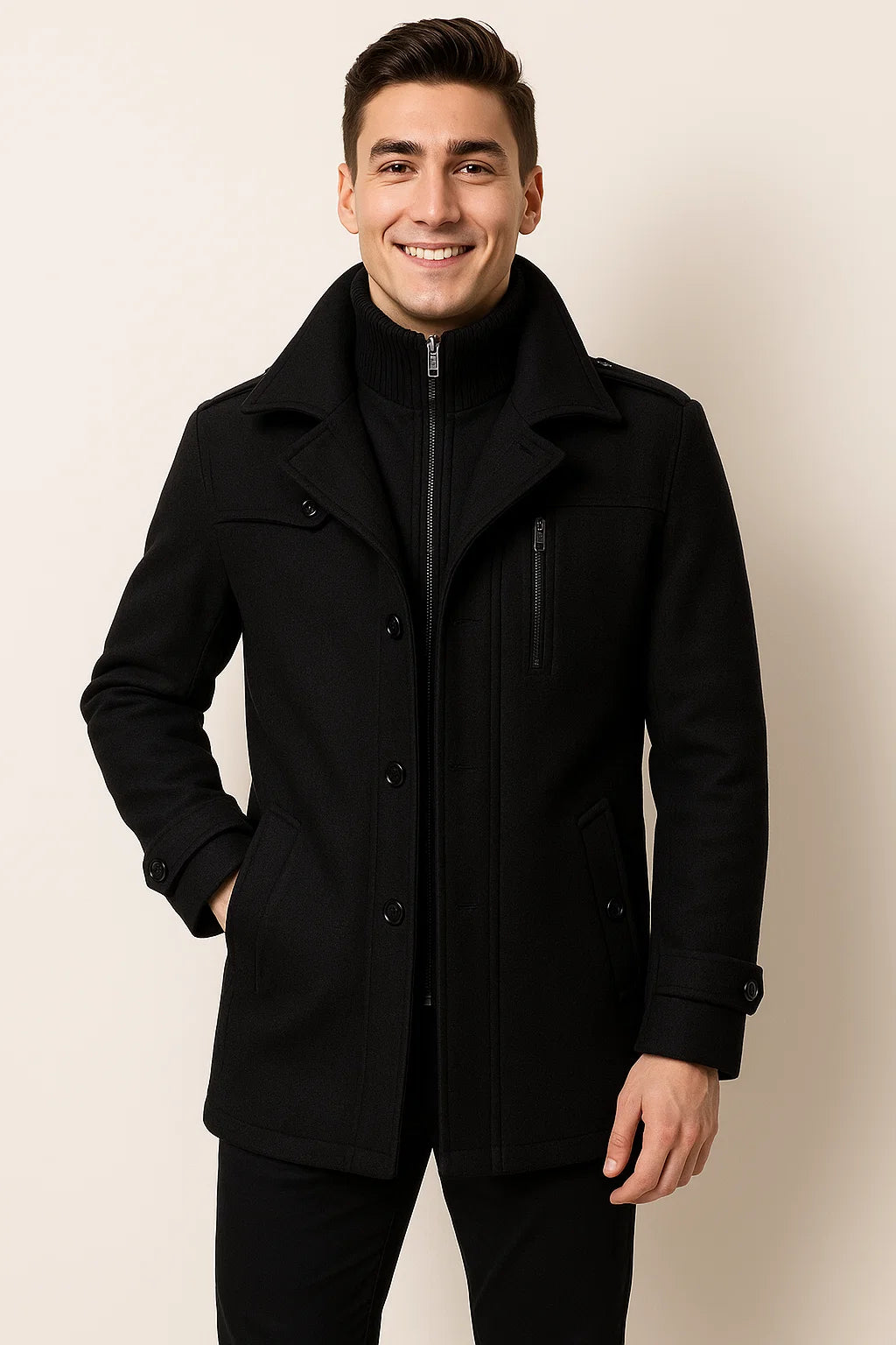 Men's Elegant Two-Pieces Jacket Set - Black