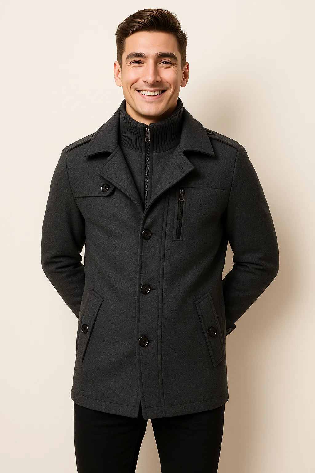Men's Elegant Two-Pieces Jacket Set - Dark Gray