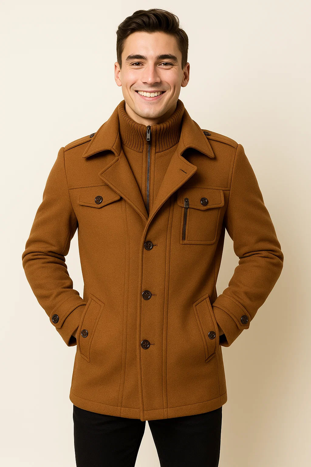 Men's Elegant Two-Pieces Jacket Set - Brown