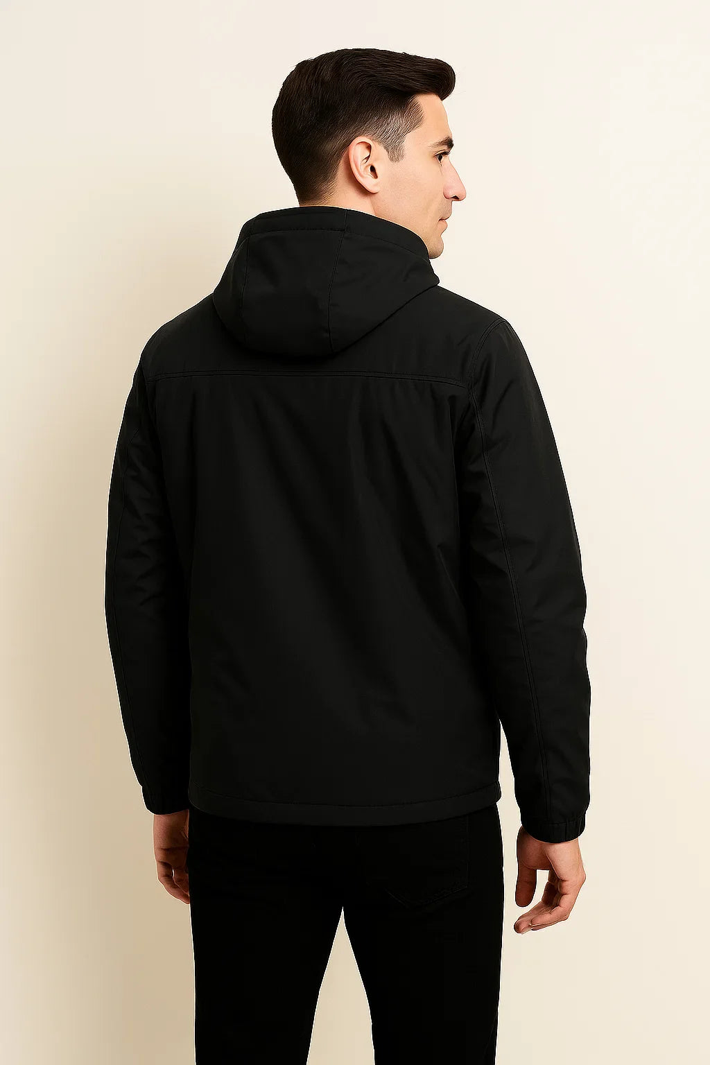 Men's Modern Style Winter and Fall Jacket with Hood - Black