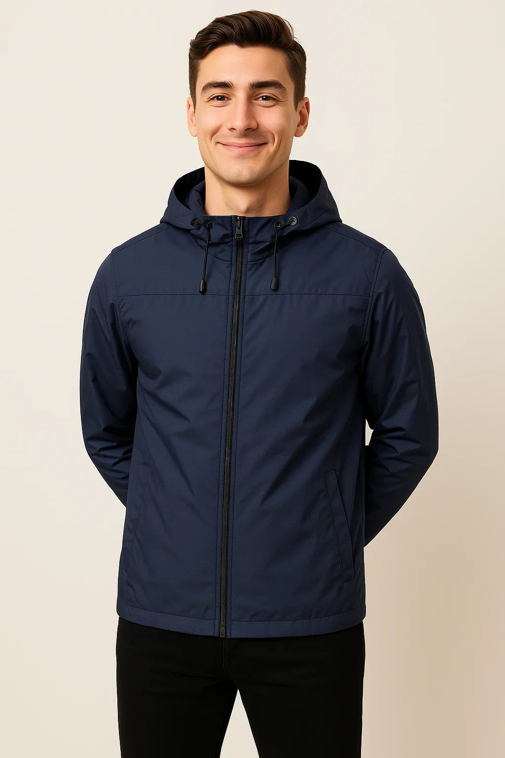 Men's Modern Style Winter and Fall Jacket with Hood - Dark Blue