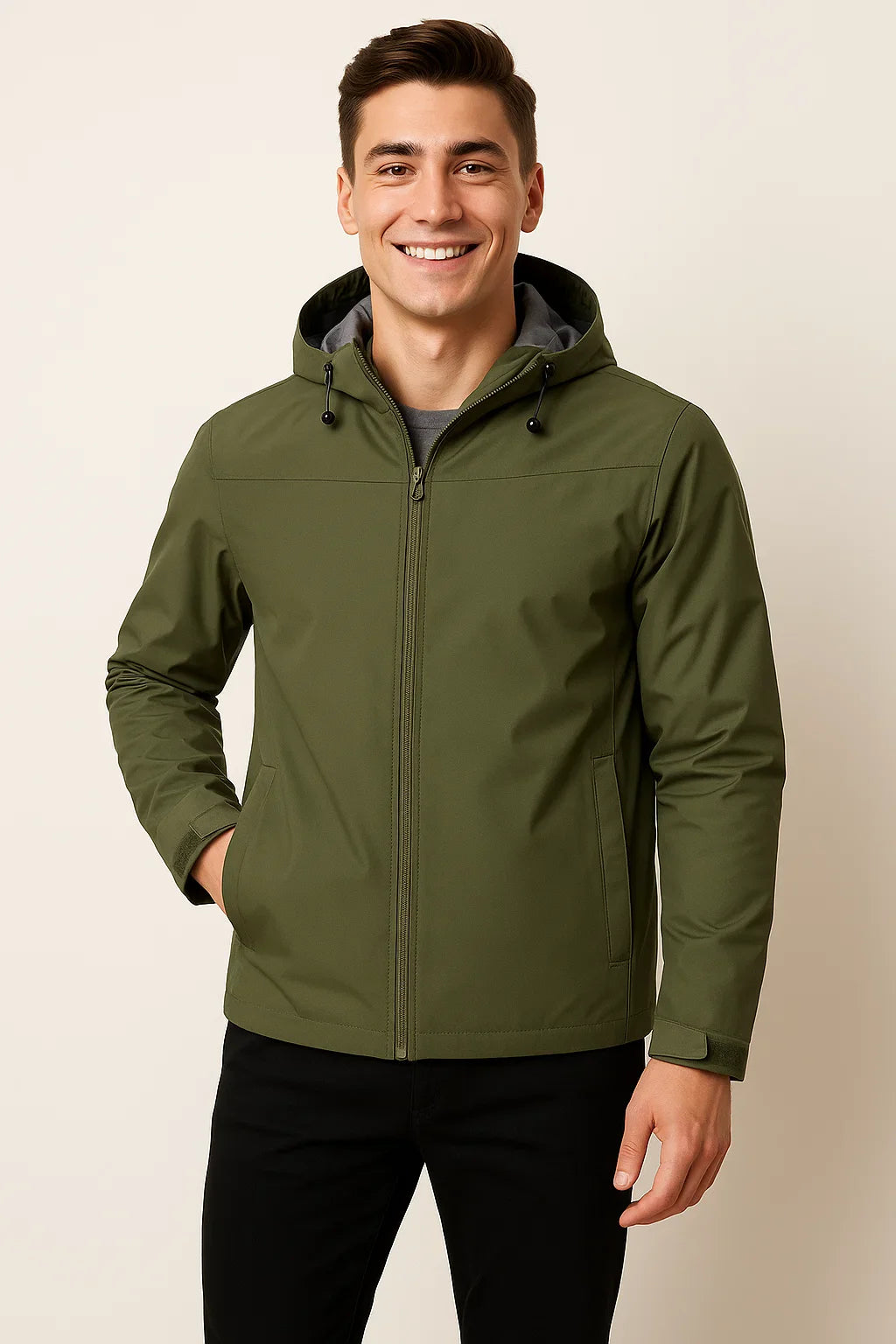 Men's Modern Style Winter and Fall Jacket with Hood - Green