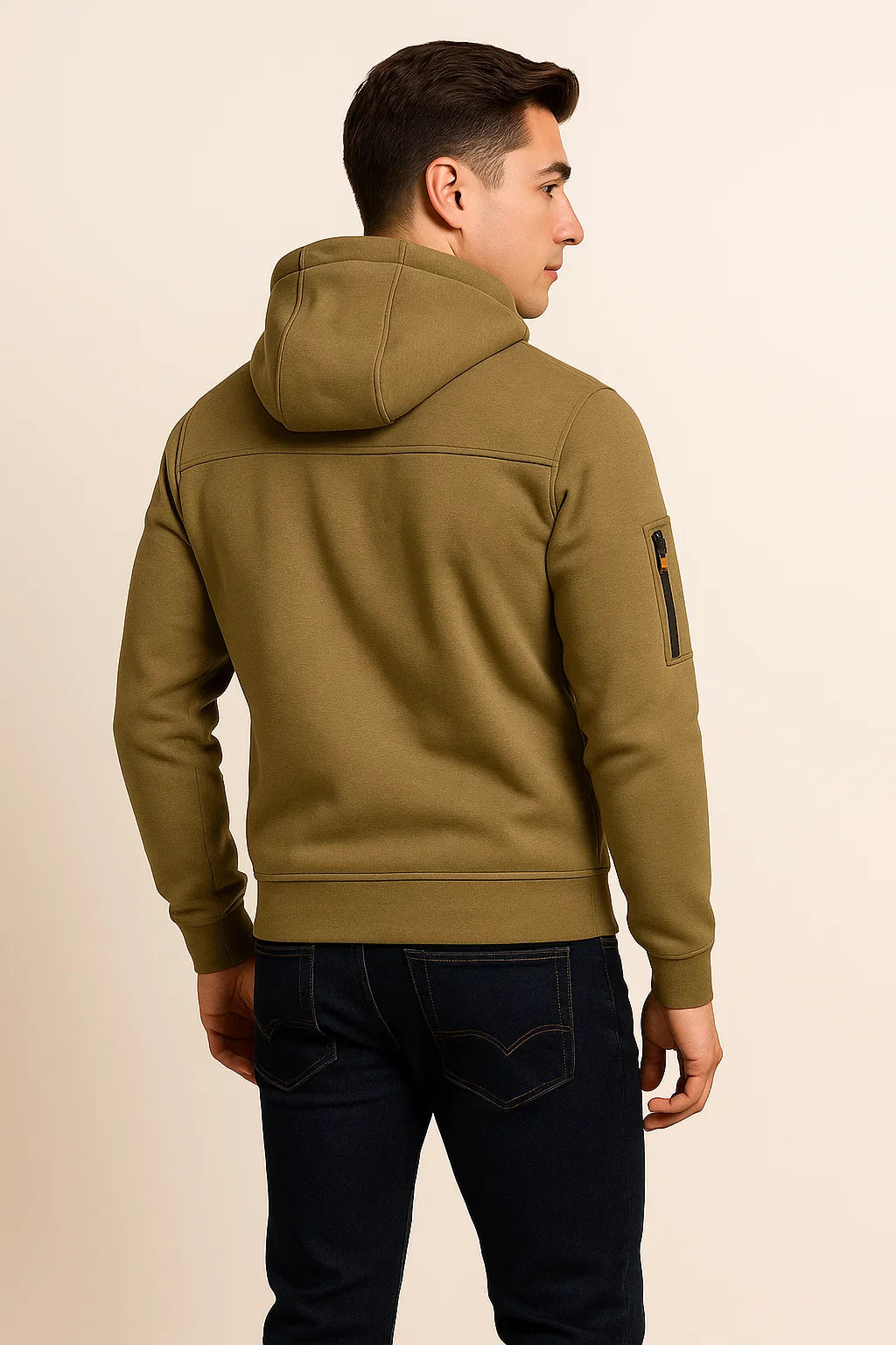Men's Classic Hoodie with Zipper - Khaki