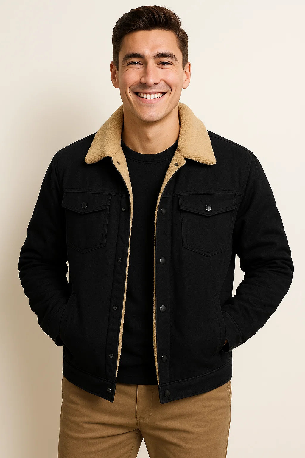 Men's Trendy Winter and Fall Bomber Jacket - Black