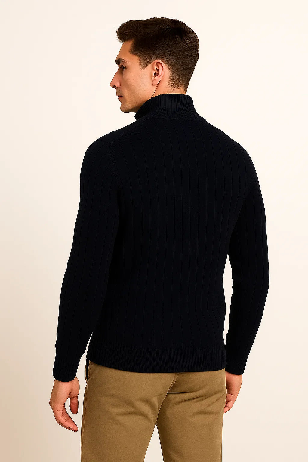 Men's Elegant Knitted Quarter-Zip Sweater - Black