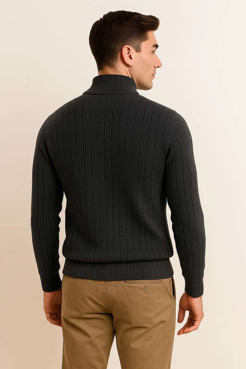 Men's Elegant Knitted Quarter-Zip Sweater - Dark Gray