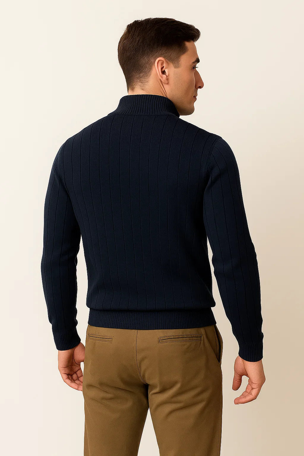 Men's Elegant Knitted Quarter-Zip Sweater - Dark Blue
