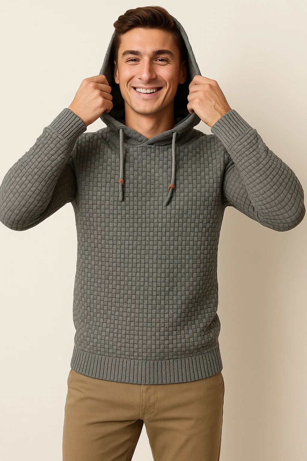 Men's Modern Style Textured Hoodie - Gray