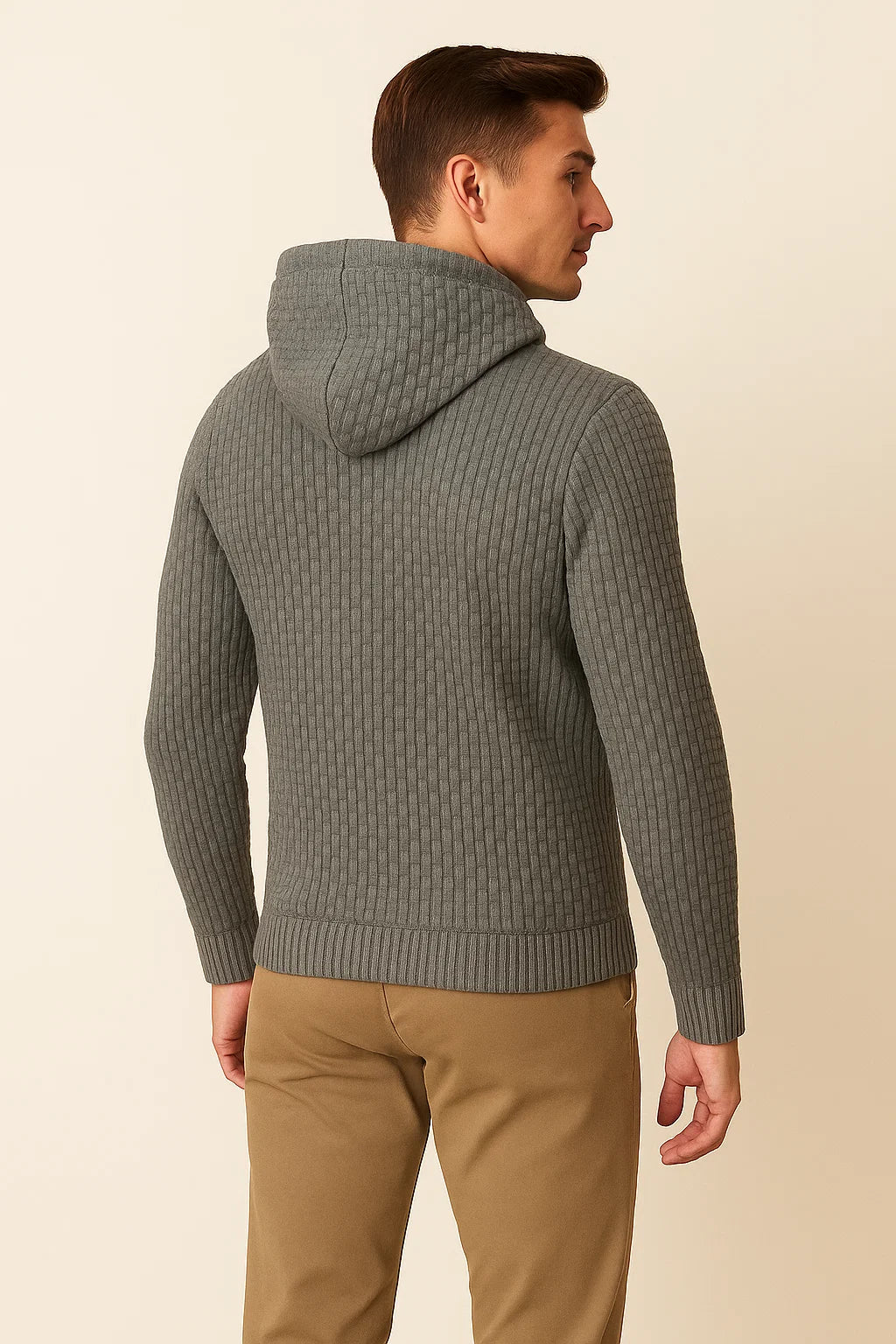 Men's Modern Style Textured Hoodie - Gray