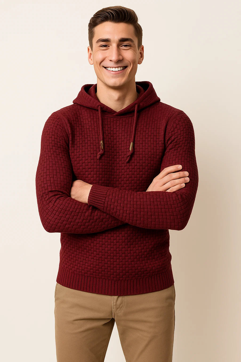 Men's Modern Style Textured Hoodie - Red