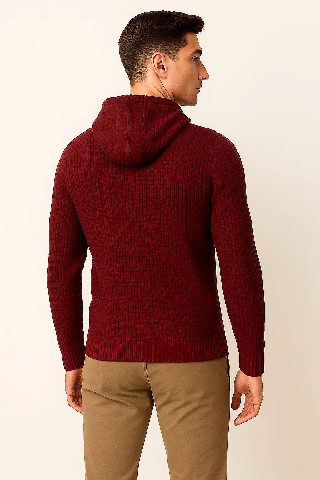 Men's Modern Style Textured Hoodie - Red