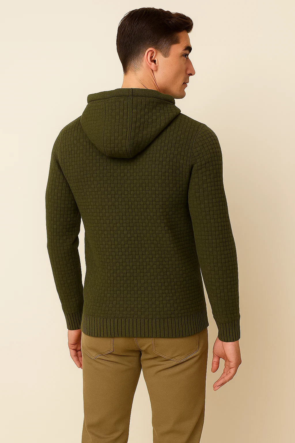 Men's Modern Style Textured Hoodie - Dark Green