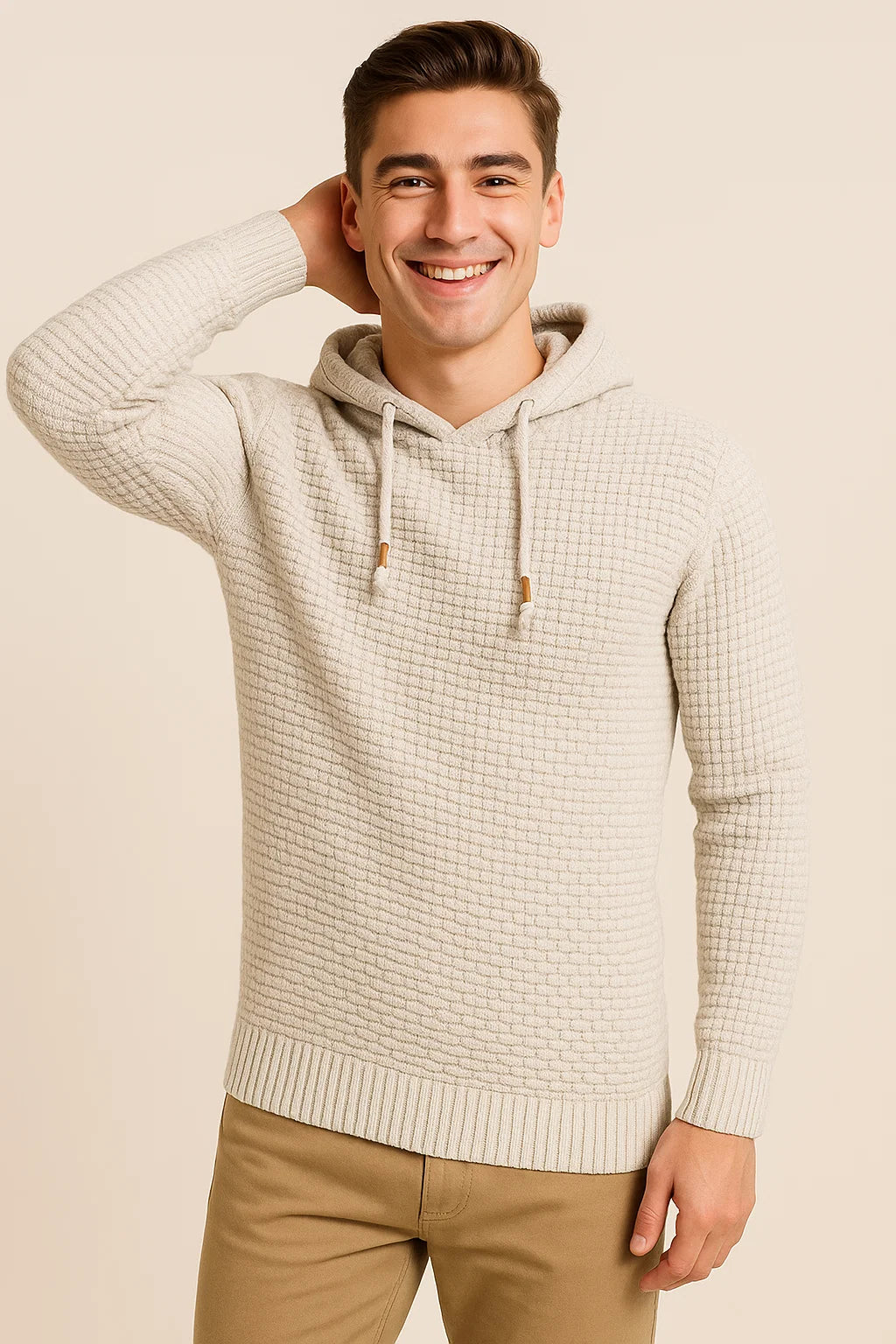 Men's Modern Style Textured Hoodie - White