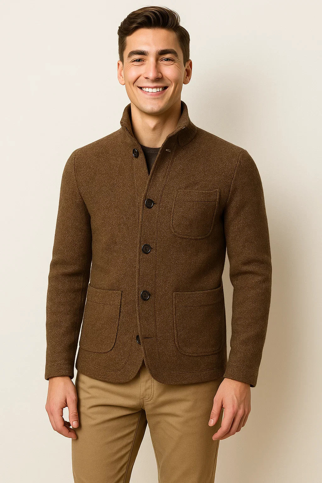 Men's Retro Button-down Cardigan - Khaki