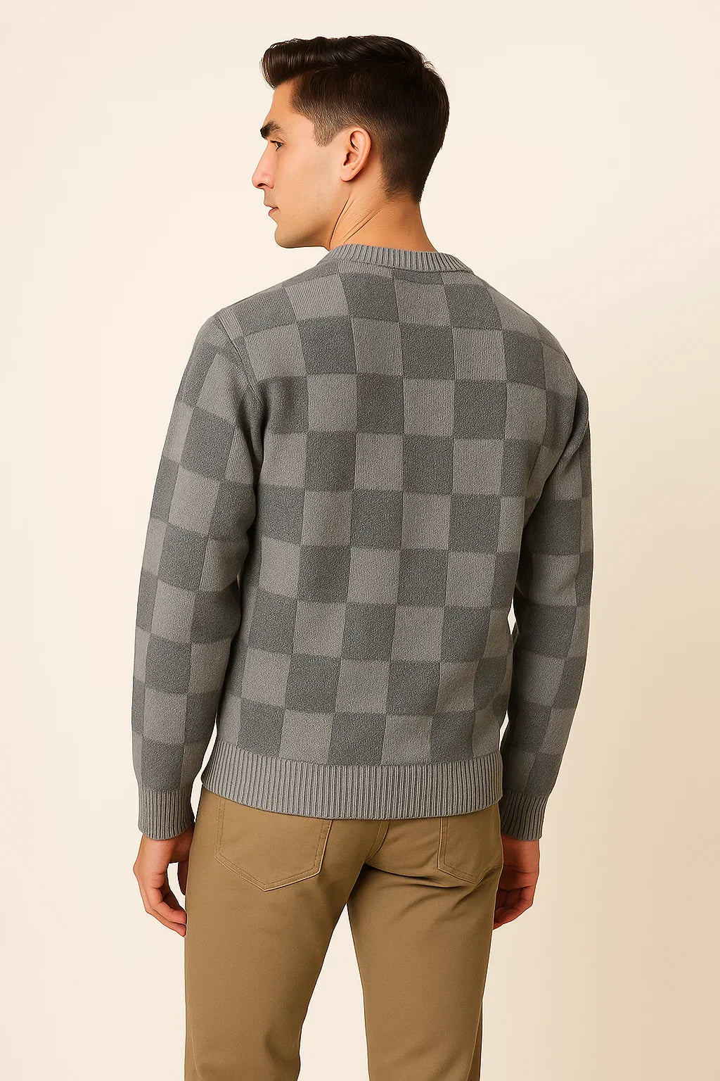 Men's Casual Checkered Oversized Sweater - Gray