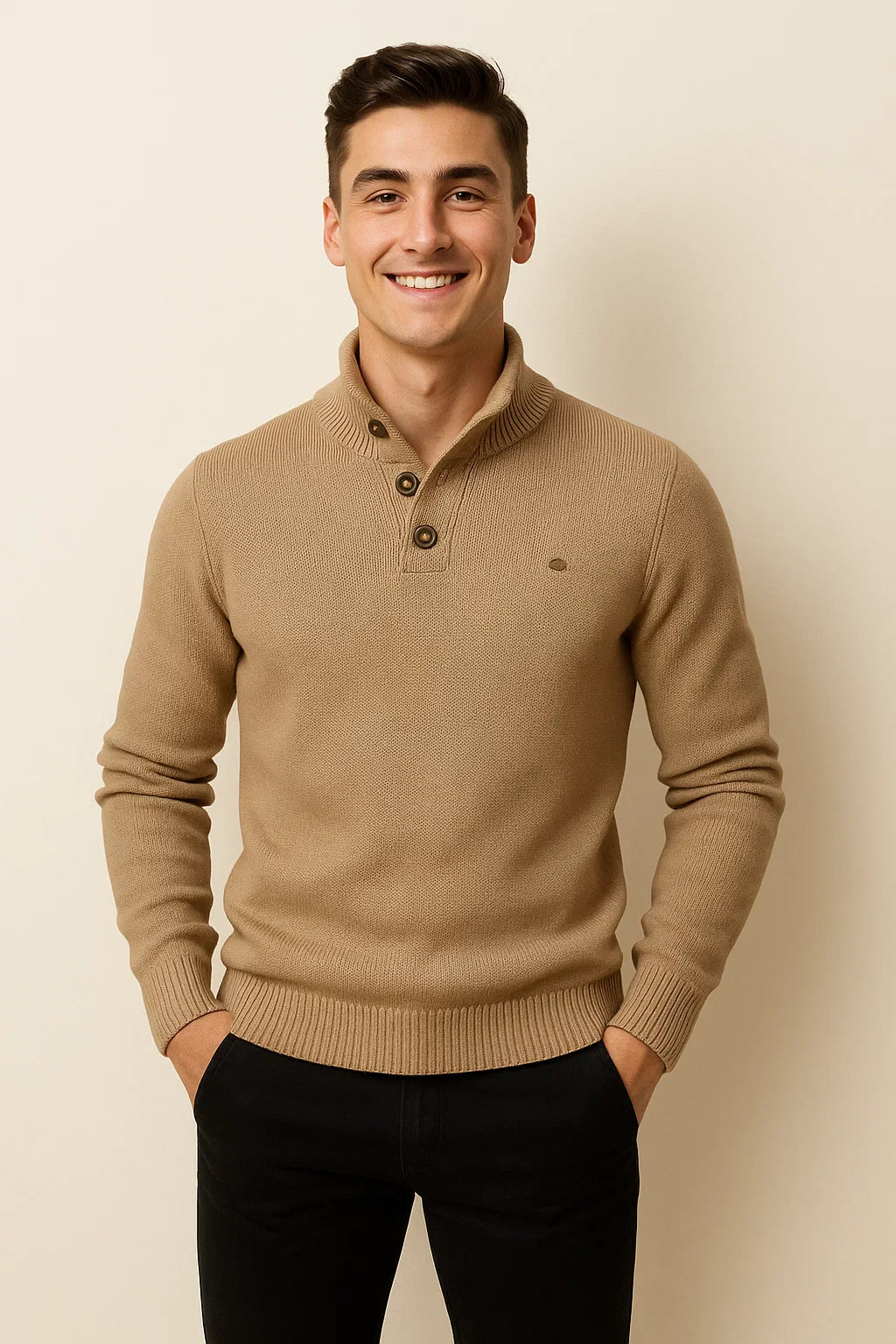 Men's Modern Style Body Fit Sweater - Light Brown