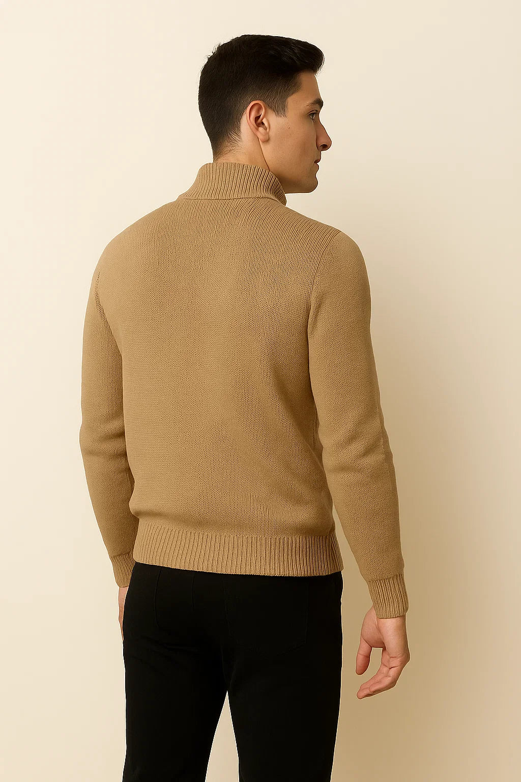 Men's Modern Style Body Fit Sweater - Light Brown