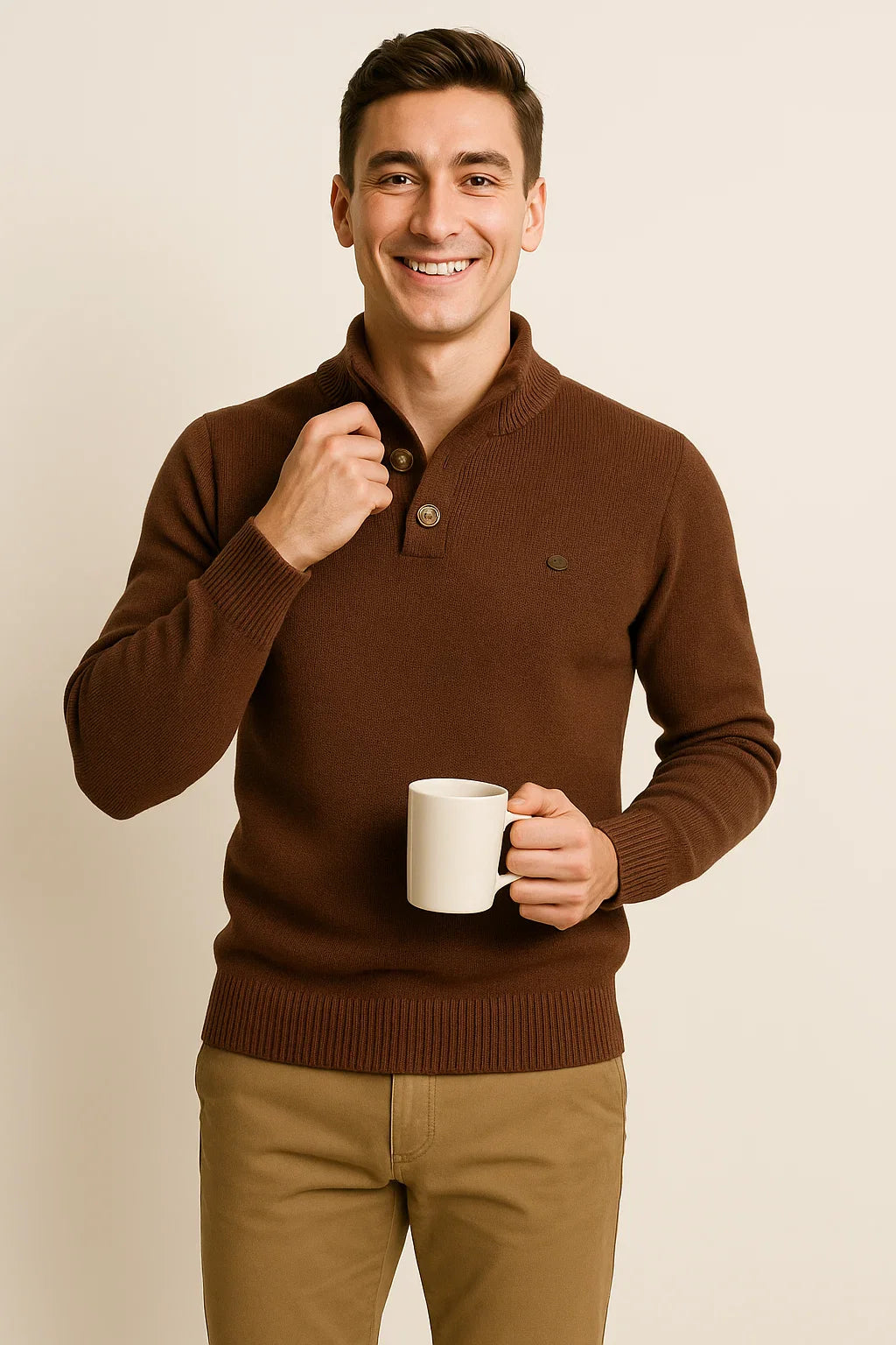 Men's Modern Style Body Fit Sweater - Chocolate Brown