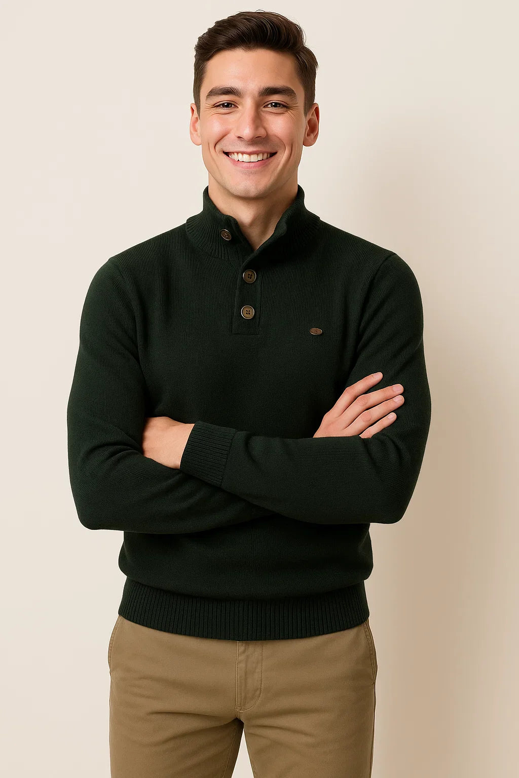 Men's Modern Style Body Fit Sweater - Dark Green