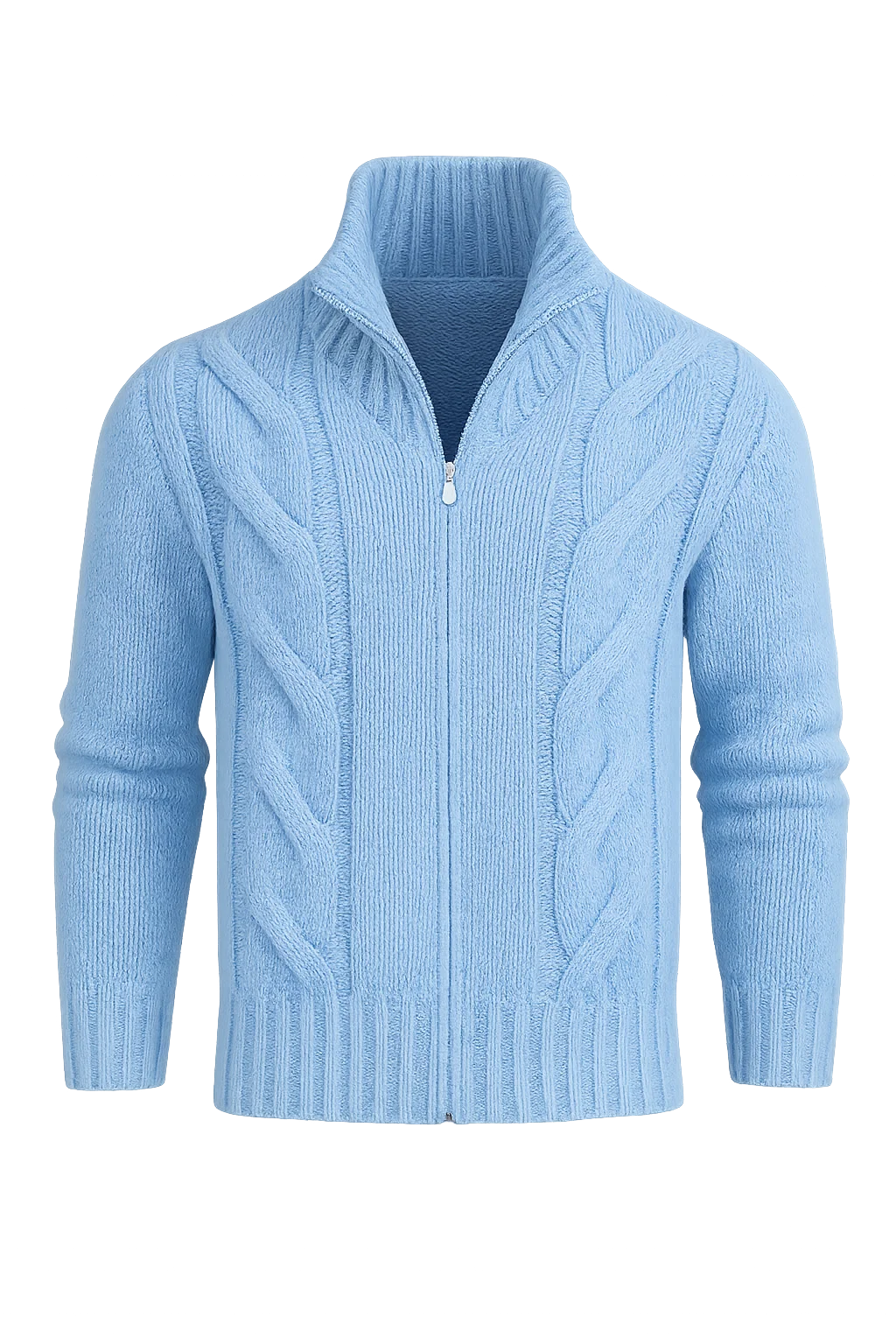 Men's Turtleneck Knitted Cardigan - Blue