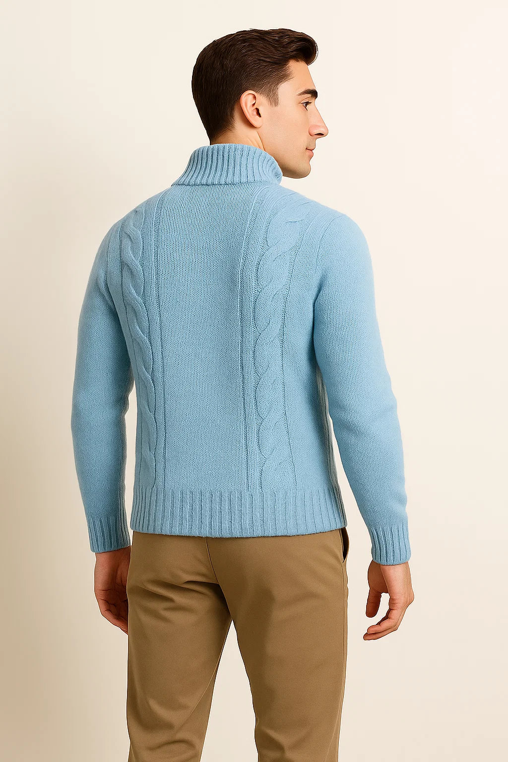 Men's Turtleneck Knitted Cardigan - Blue
