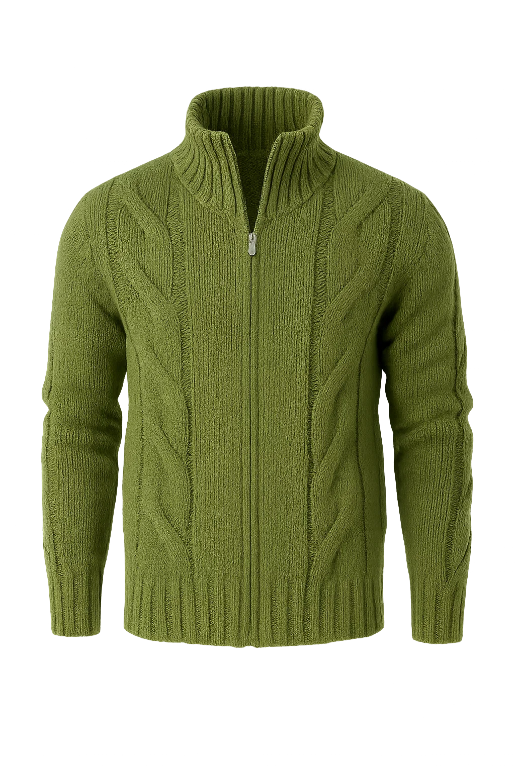 Men's Turtleneck Knitted Cardigan - Green