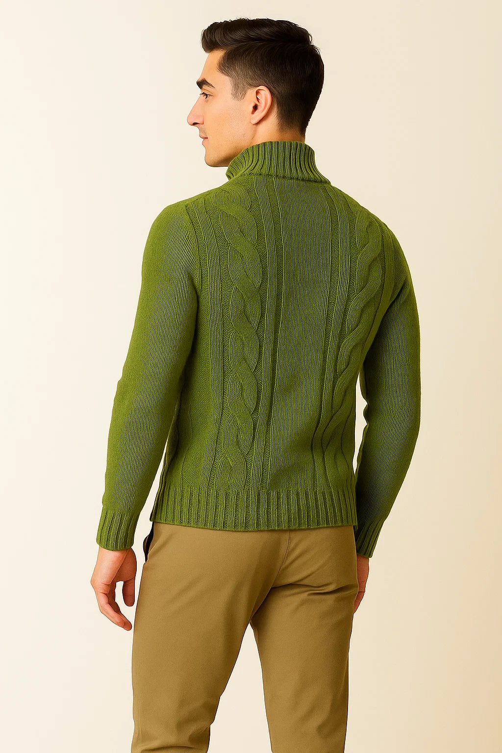 Men's Turtleneck Knitted Cardigan - Green