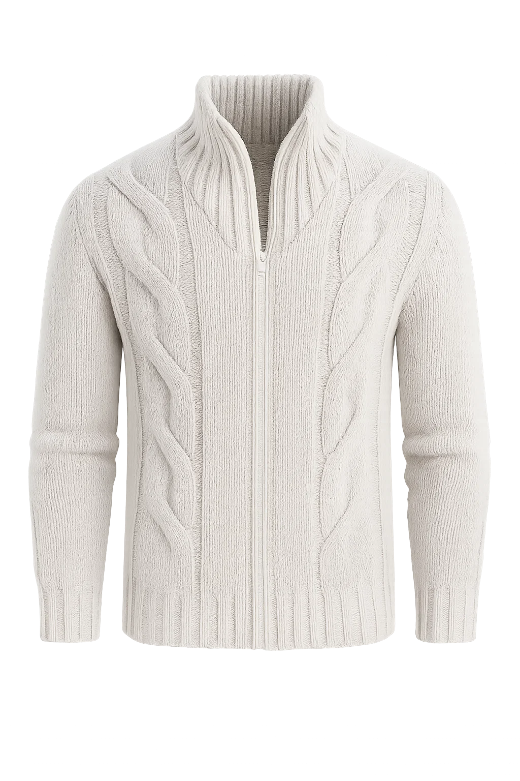 Men's Turtleneck Knitted Cardigan - White