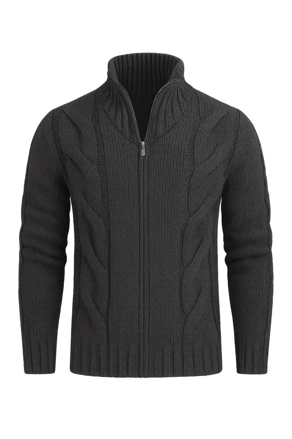Men's Turtleneck Knitted Cardigan - Black