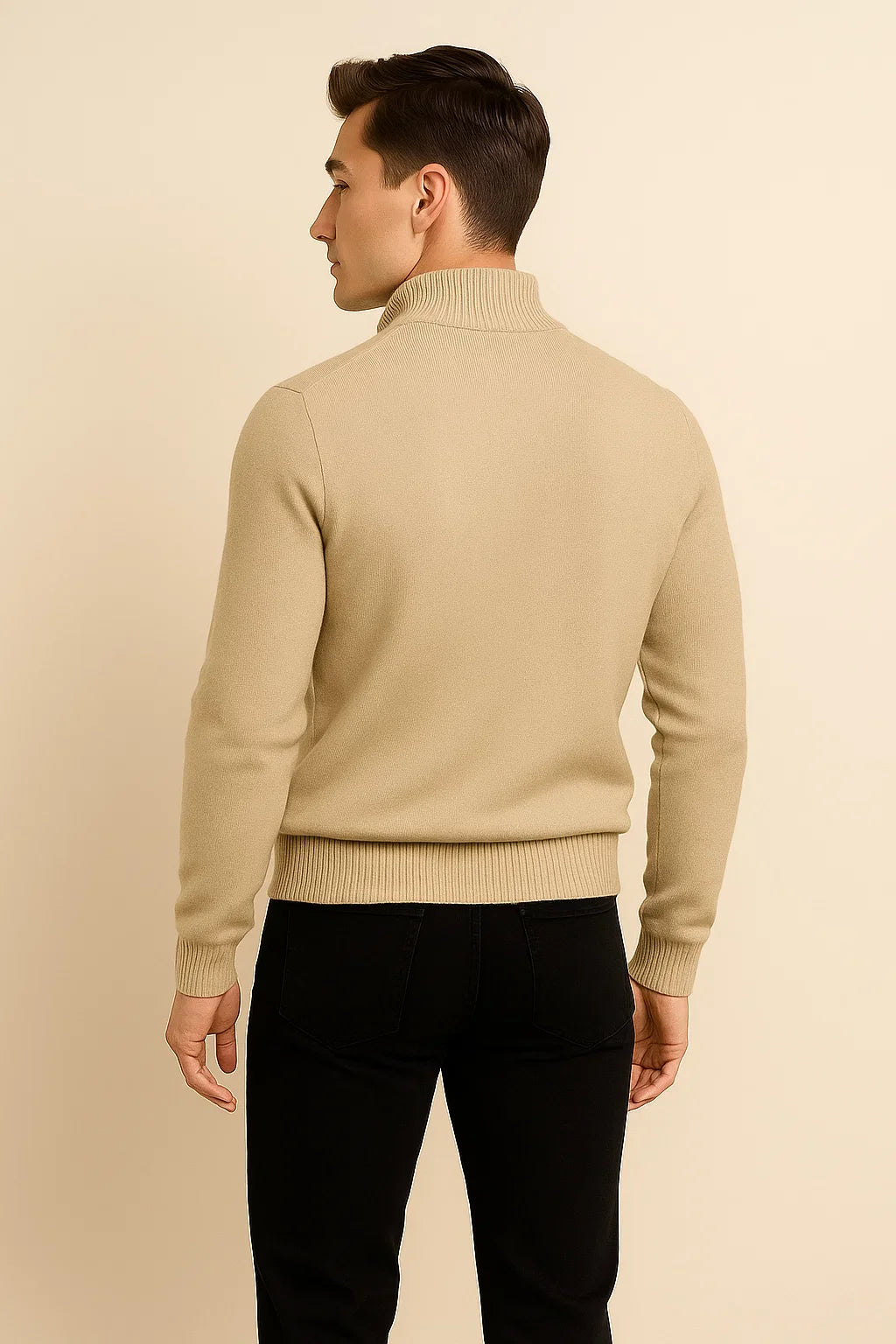 Men's Trendy Smart-Casual Zip-up Sweater - Beige