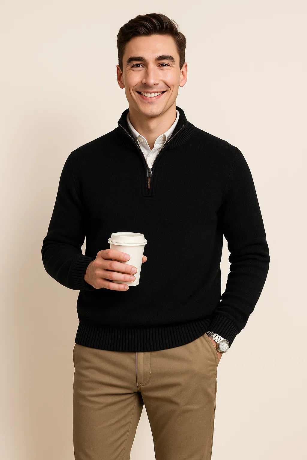 Men's Trendy Smart-Casual Zip-up Sweater - Black