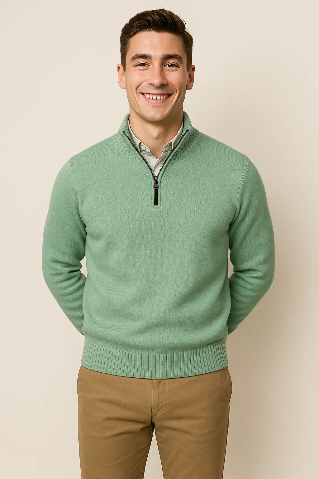 Men's Trendy Smart-Casual Zip-up Sweater - Green
