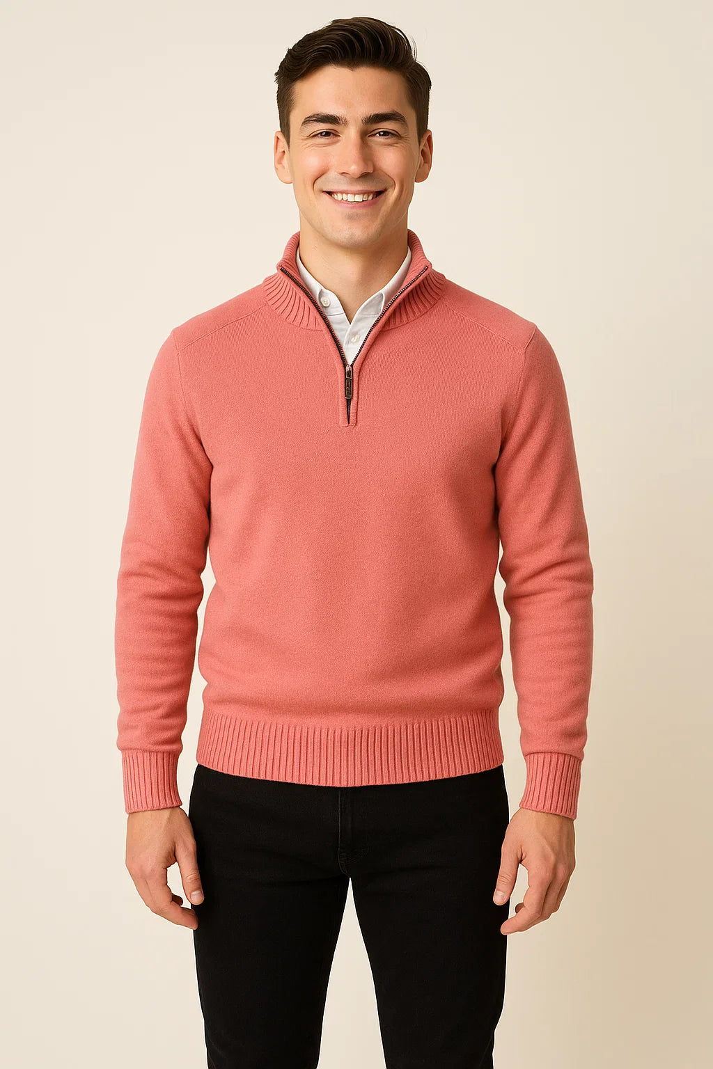 Men's Trendy Smart-Casual Zip-up Sweater - Pink