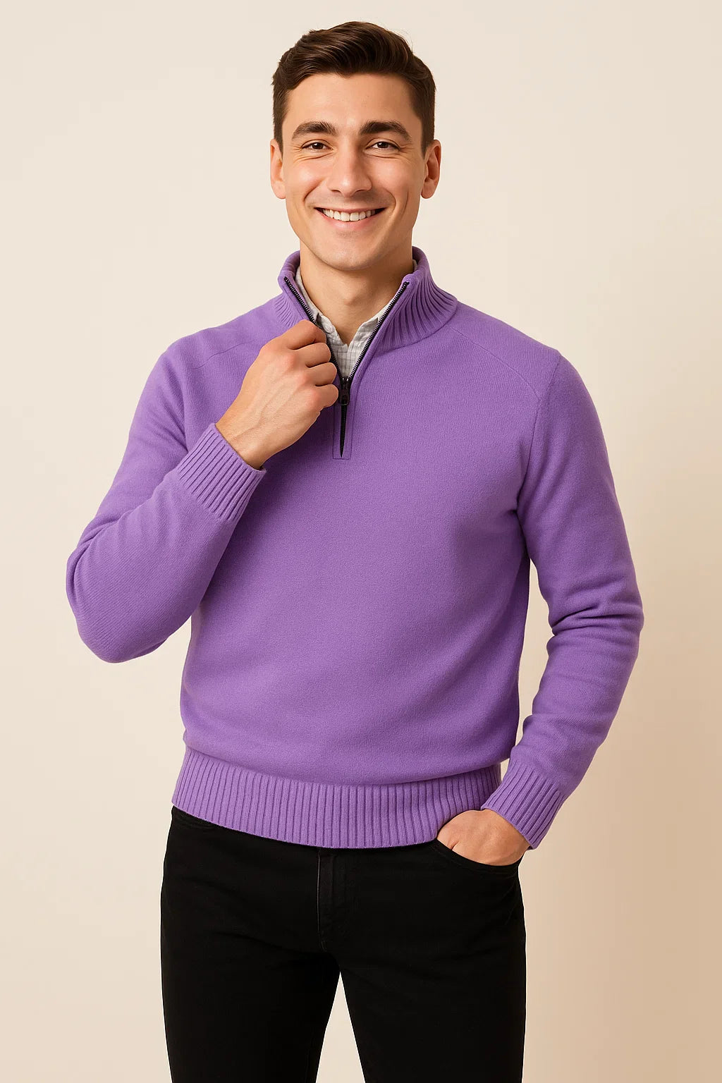 Men's Trendy Smart-Casual Zip-up Sweater - Purple