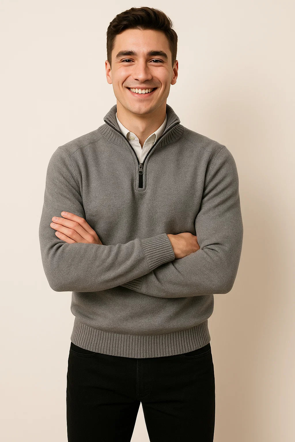 Men's Trendy Smart-Casual Zip-up Sweater - Dark Gray