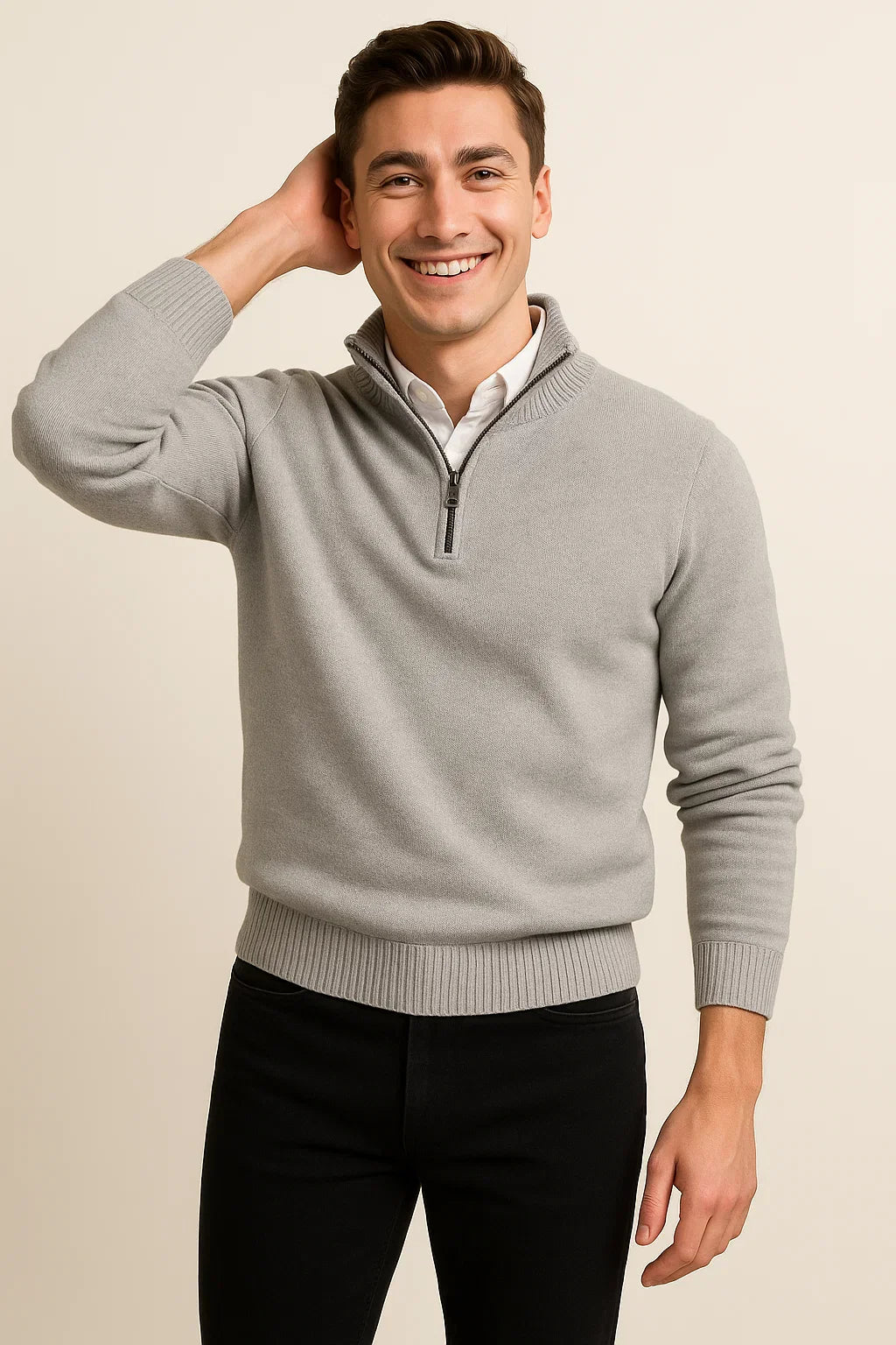 Men's Trendy Smart-Casual Zip-up Sweater - Light Gray
