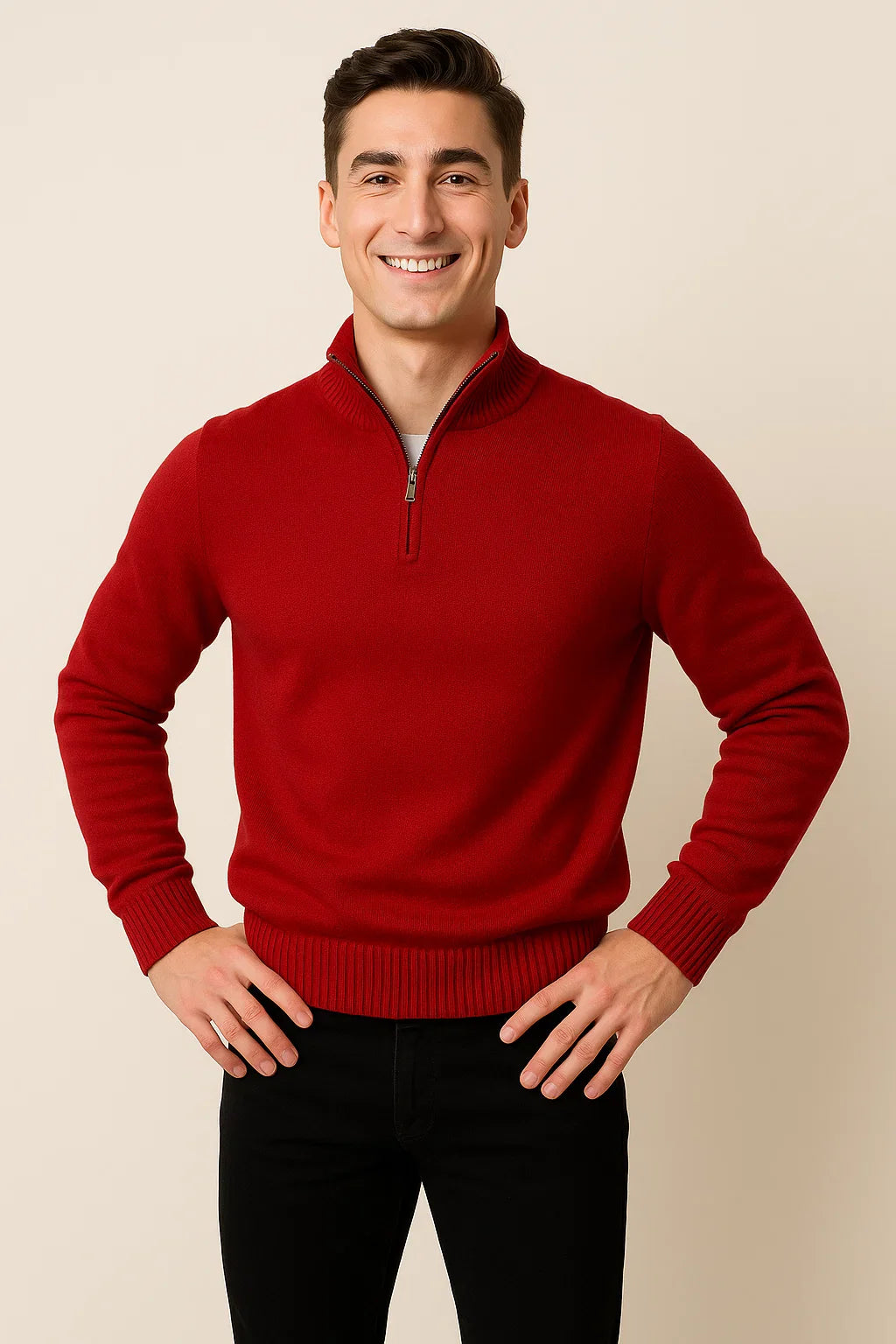 Men's Trendy Smart-Casual Zip-up Sweater - Red