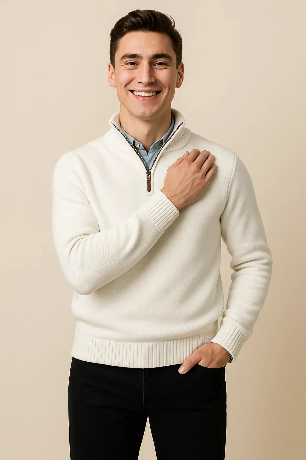 Men's Trendy Smart-Casual Zip-up Sweater - White
