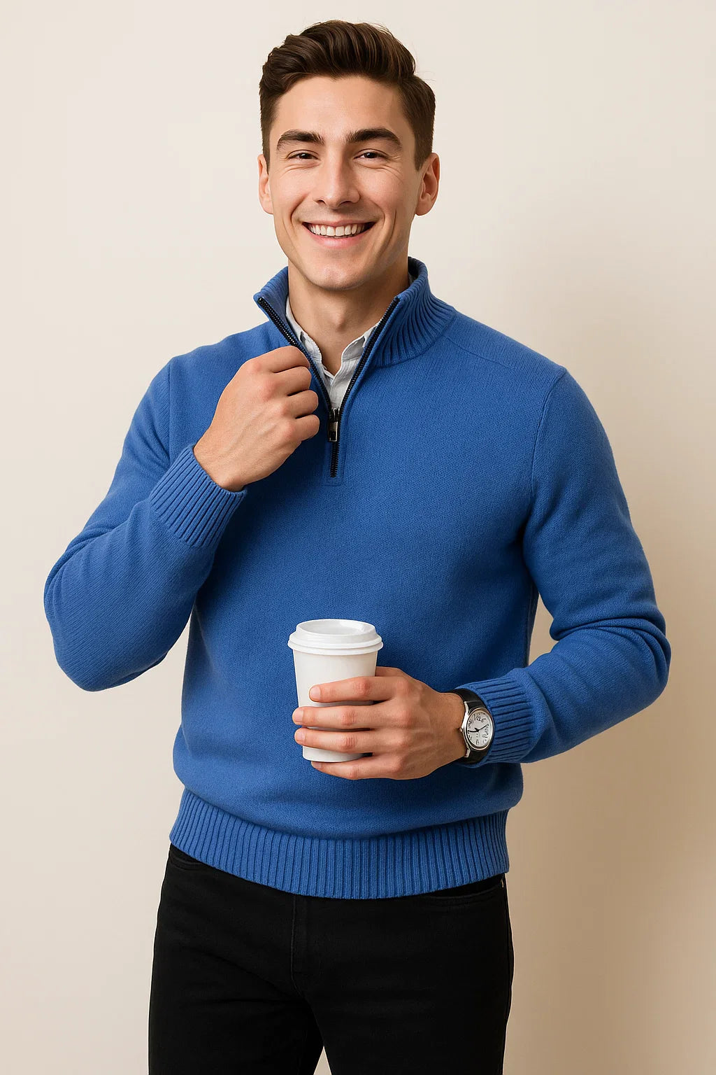 Men's Trendy Smart-Casual Zip-up Sweater - Blue