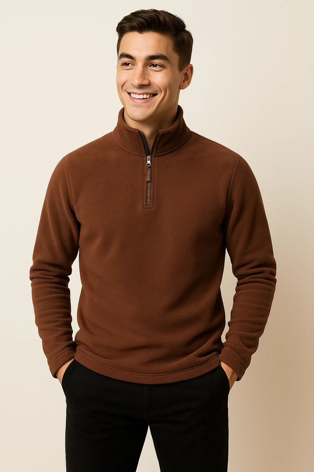 Men's Modern Style Fleece Sweater - Brown