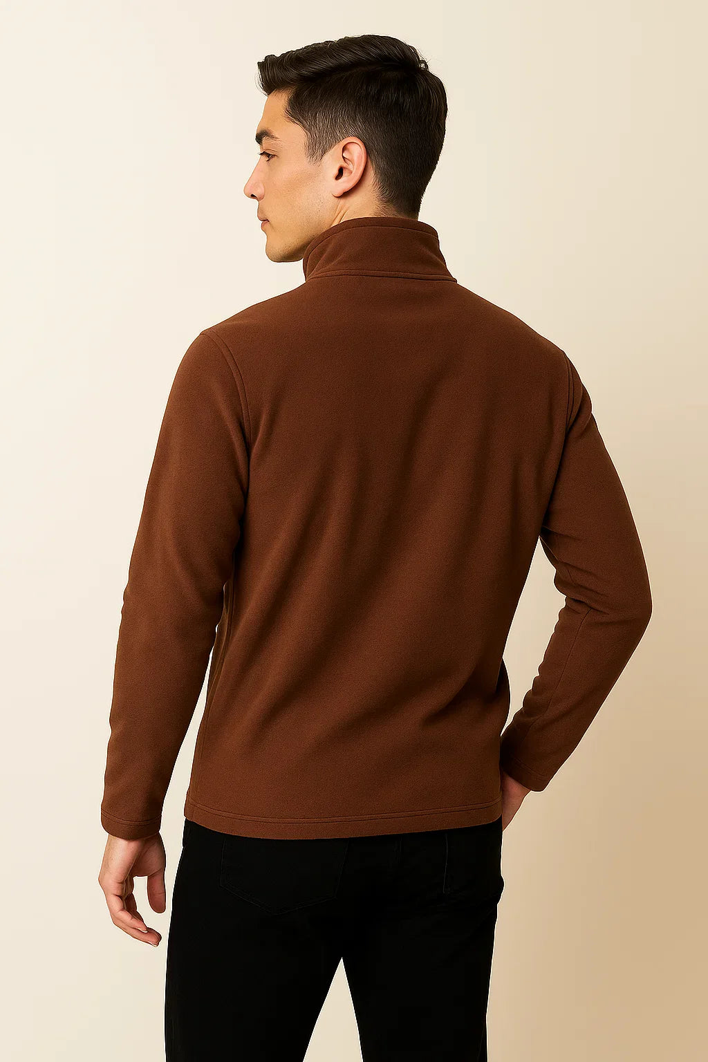 Men's Modern Style Fleece Sweater - Brown