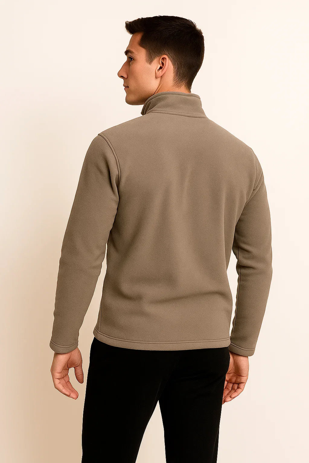Men's Modern Style Fleece Sweater - Beige