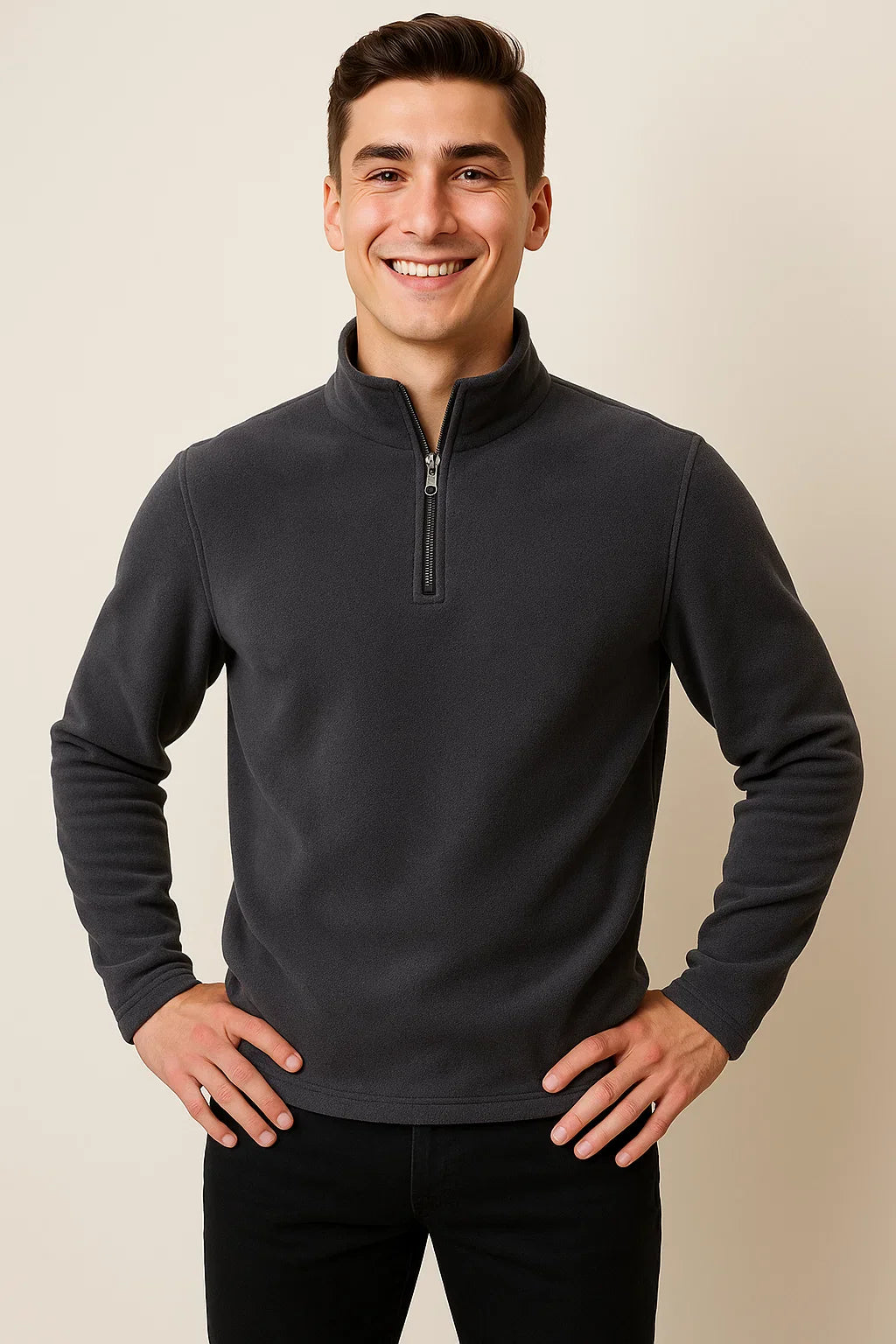 Men's Modern Style Fleece Sweater - Dark Gray