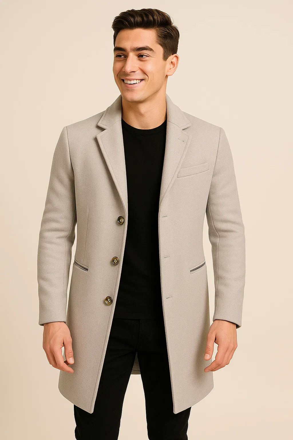 Men's Elegant Winter Long Coat - Light Gray